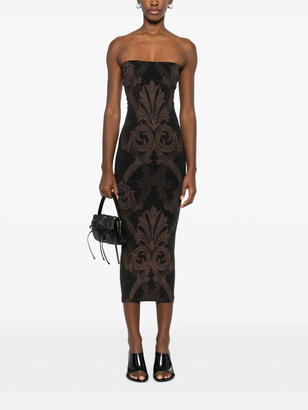 Floral-Jacquard Metallic Midi Dress