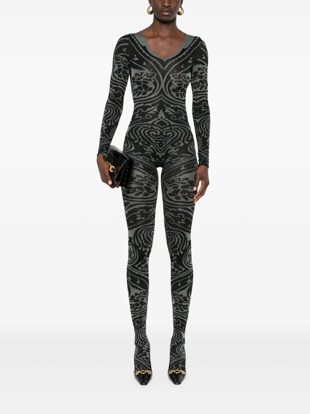 Body Tattoo V-Neck Catsuit
