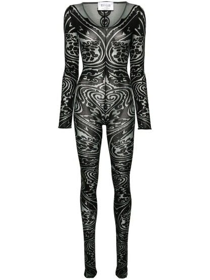Body Tattoo V-Neck Catsuit