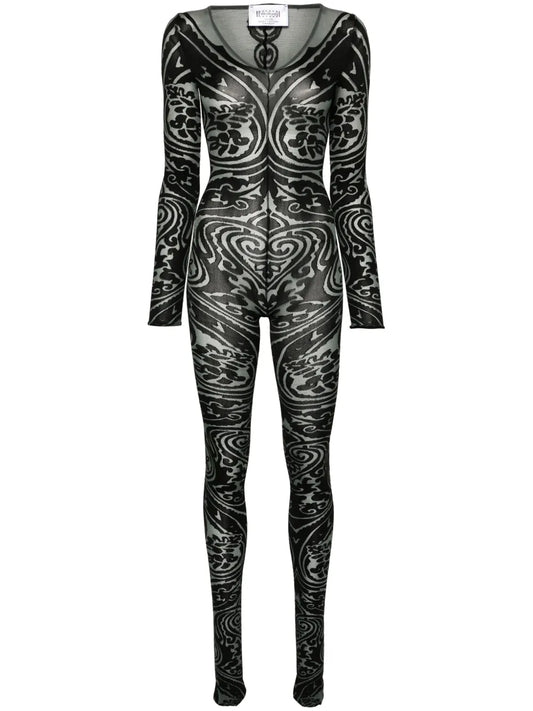 Body Tattoo V-Neck Catsuit