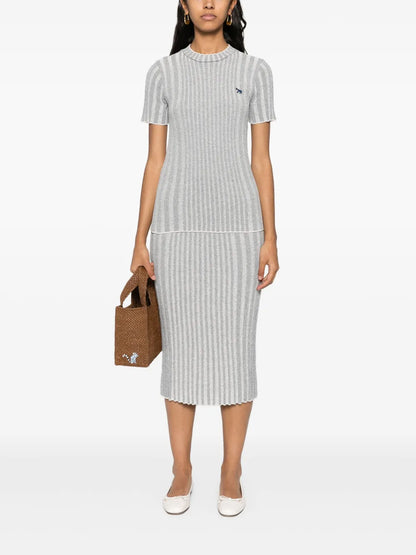 Fox-Motif Ribbed Midi Skirt