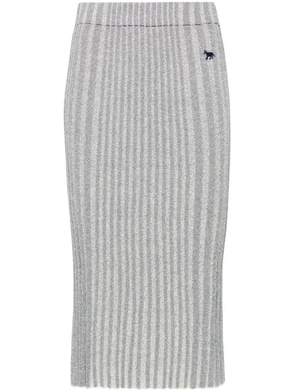 Fox-Motif Ribbed Midi Skirt