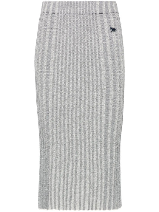 Fox-Motif Ribbed Midi Skirt
