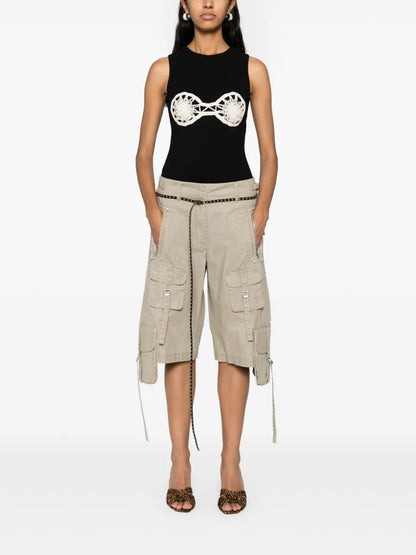 Floral-Appliqué Ribbed Tank Top