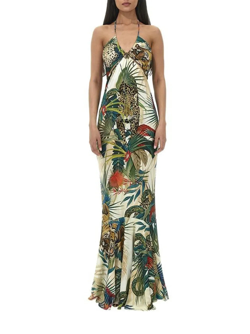 Graphic-Print Cut-Out Maxi Dress