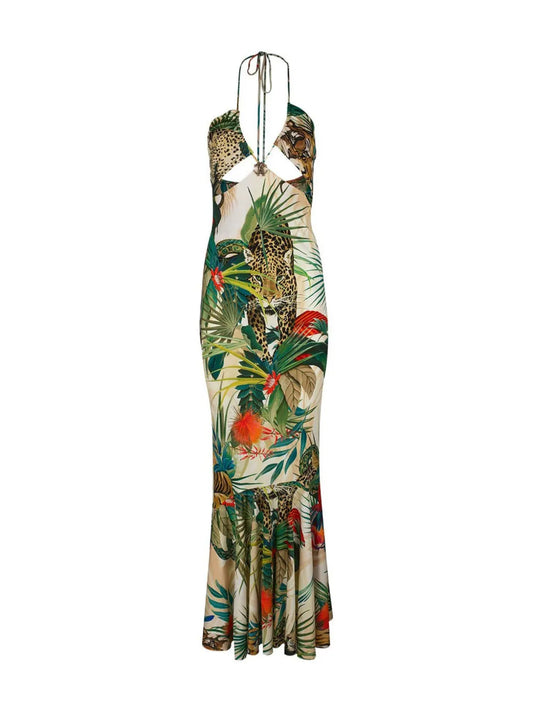 Graphic-Print Cut-Out Maxi Dress