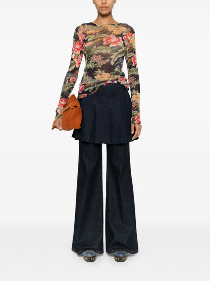 Floral-Print Semi-Sheer Top
