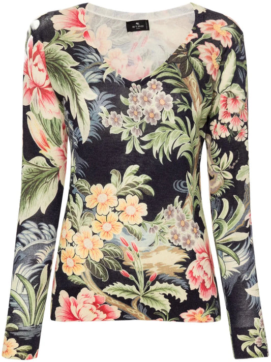 Floral-Print Knitted Jumper
