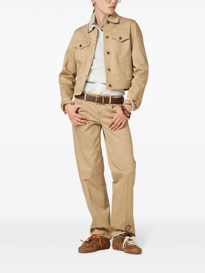 Logo-Embroidered Chino Cropped Jacket