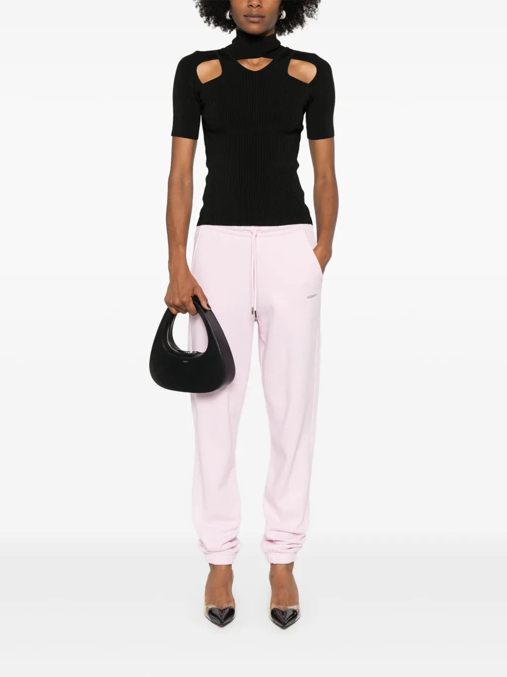 Cut-Out Ribbed-Knit T-Shirt