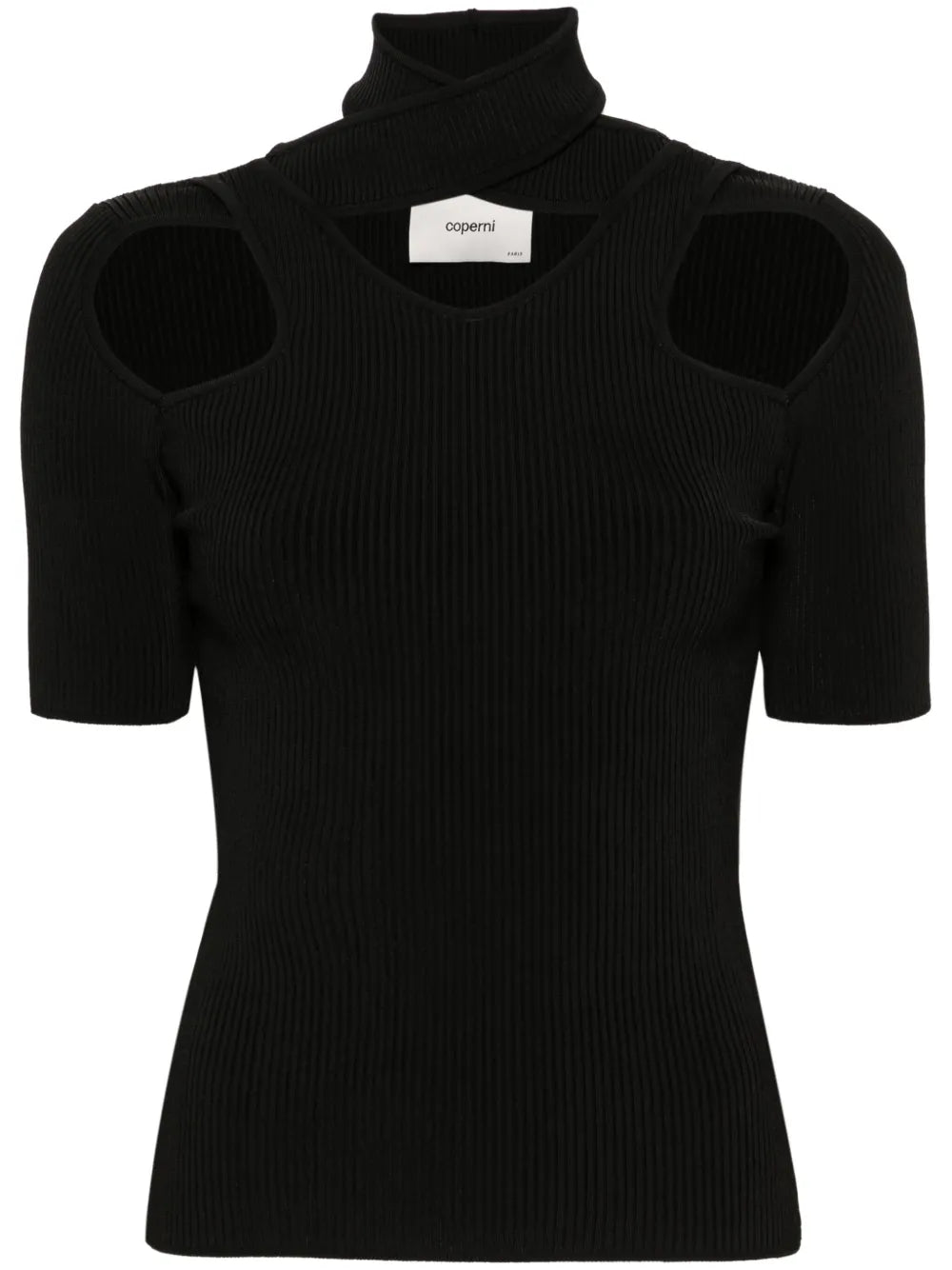Cut-Out Ribbed-Knit T-Shirt