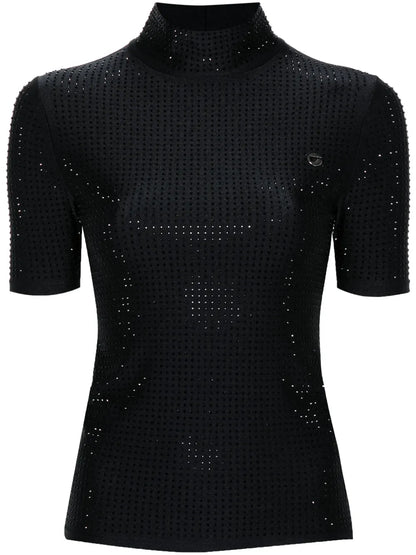 Crystal-Embellished High-Neck T-Shirt