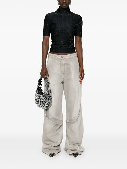 Crystal-Embellished High-Neck T-Shirt