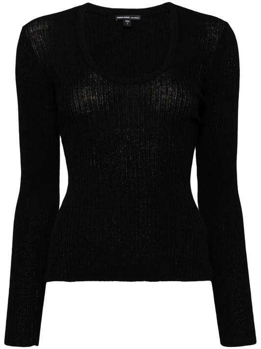 Long-Sleeve Ribbed-Knit Top