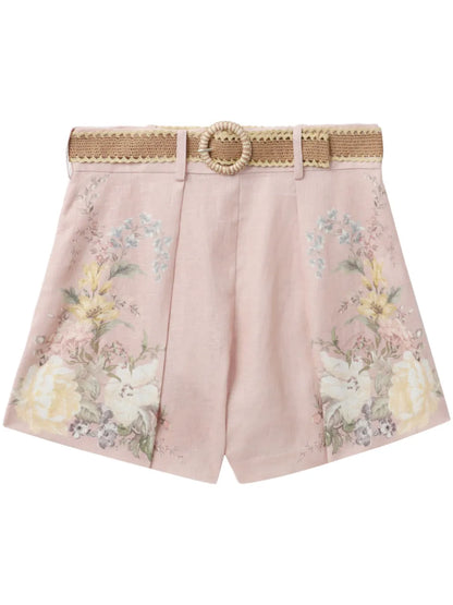 Waverly Floral-Print Linen Shorts