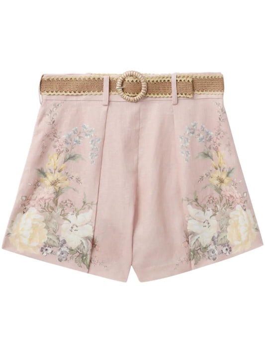 Waverly Floral-Print Linen Shorts