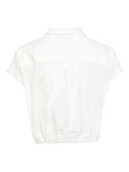Striped Cap-Sleeves Cropped Shirt
