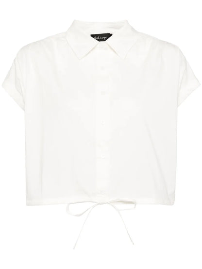 Striped Cap-Sleeves Cropped Shirt