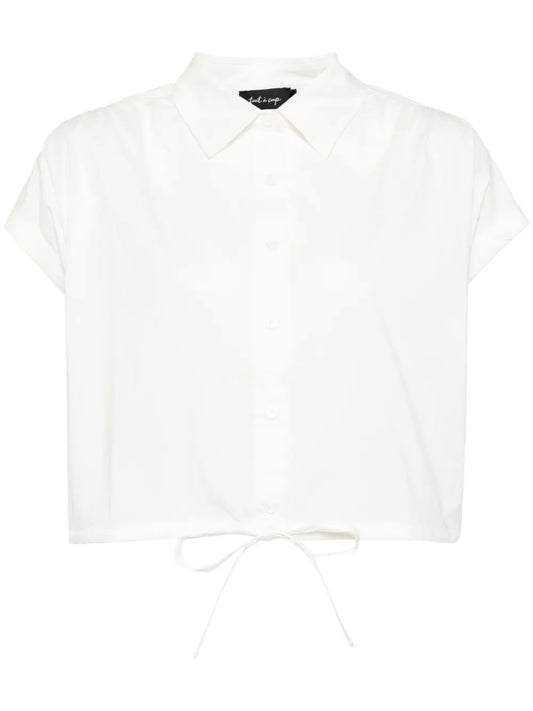Striped Cap-Sleeves Cropped Shirt