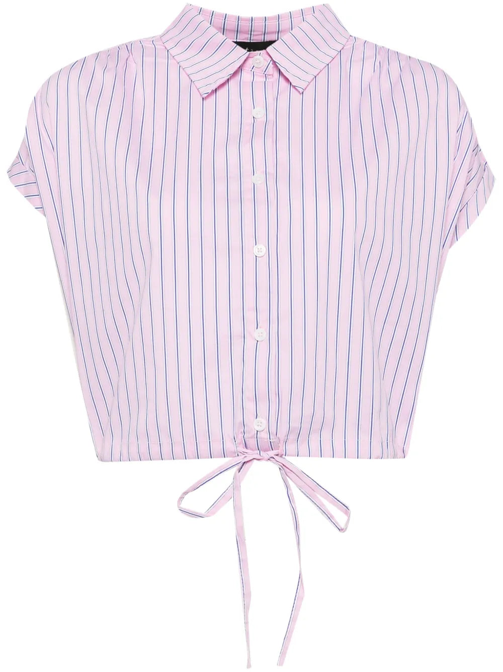 Striped Cap-Sleeves Cropped Shirt
