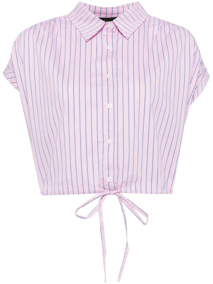 Striped Cap-Sleeves Cropped Shirt