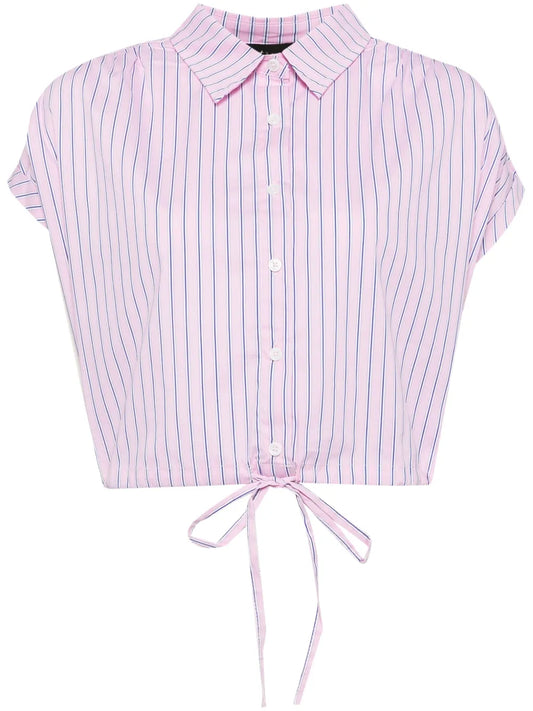 Striped Cap-Sleeves Cropped Shirt