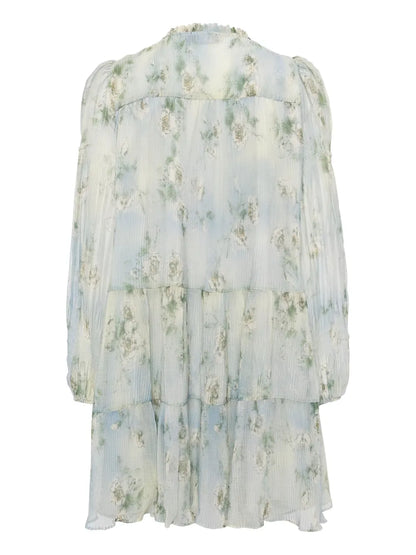 Plissé Foral-Print Dress