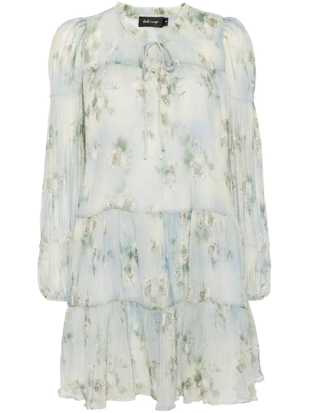 Plissé Foral-Print Dress