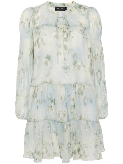 Plissé Foral-Print Dress
