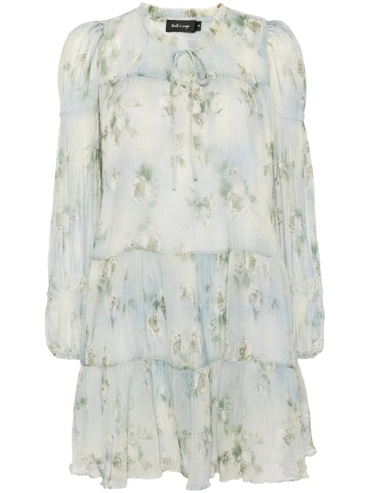 Plissé Foral-Print Dress