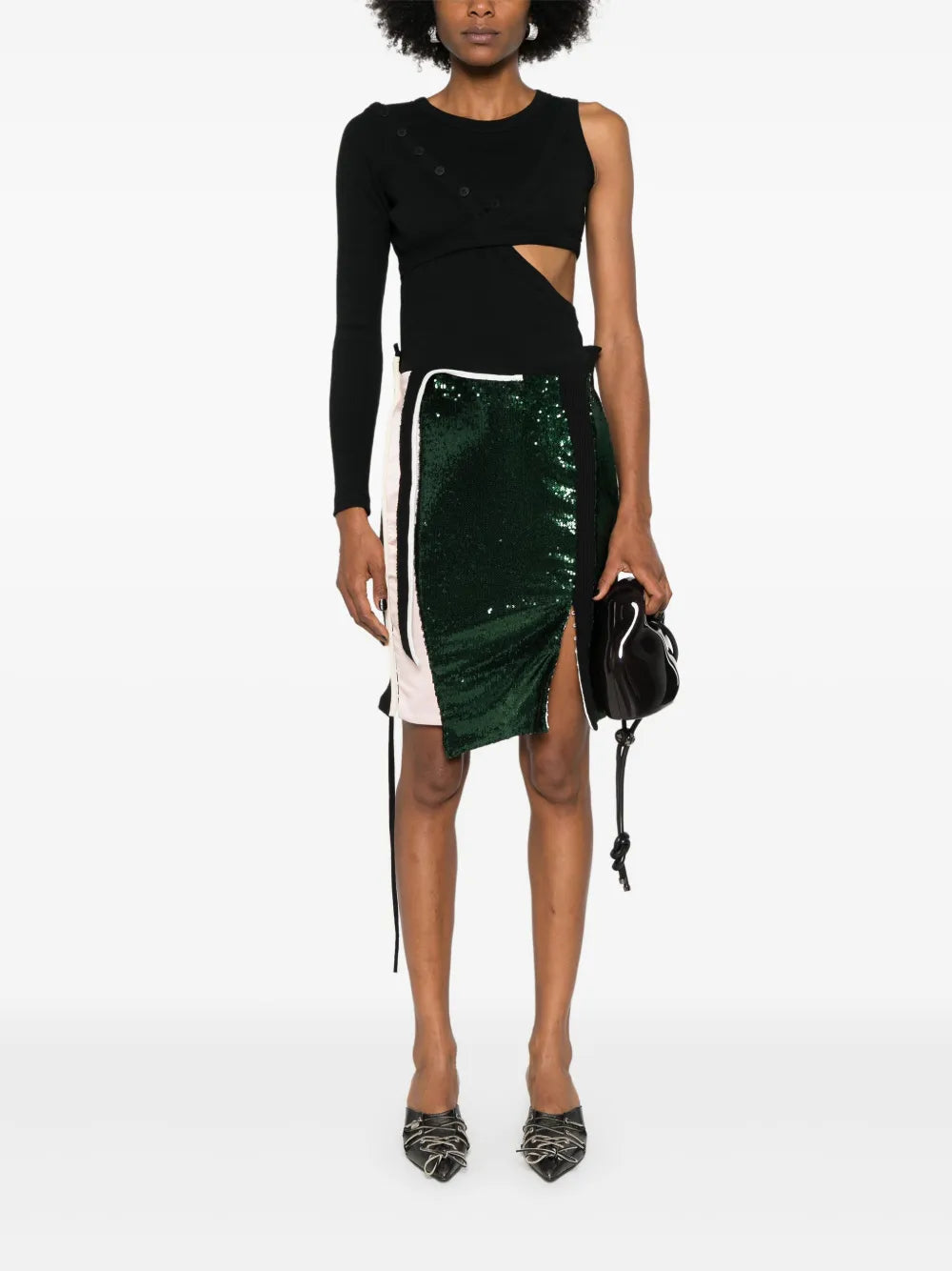 Sequin-Panels Asymmetric Skirt