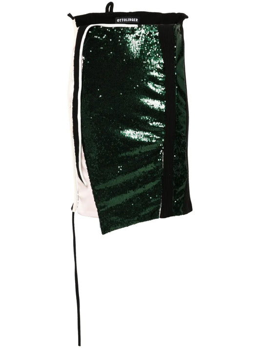 Sequin-Panels Asymmetric Skirt