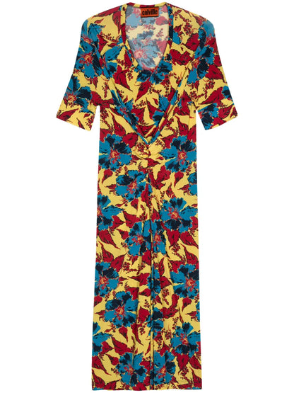 Floral-Print Gathered Midi Dress