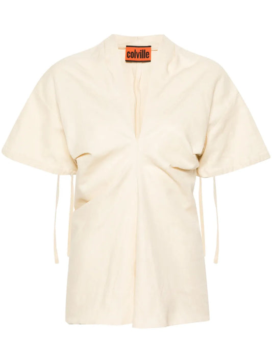 V-Neck Canvas Blouse