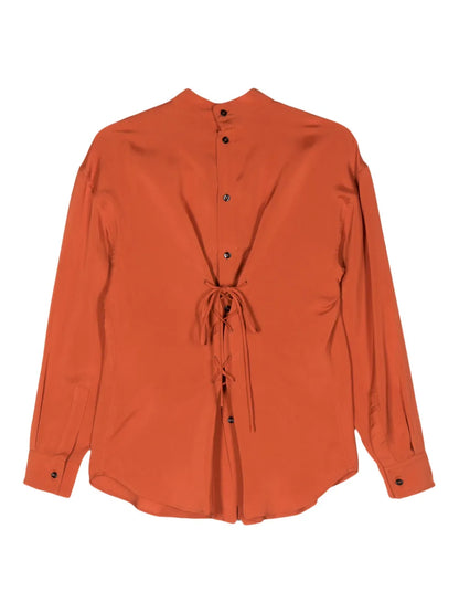 Lace-Up Crepe Blouse