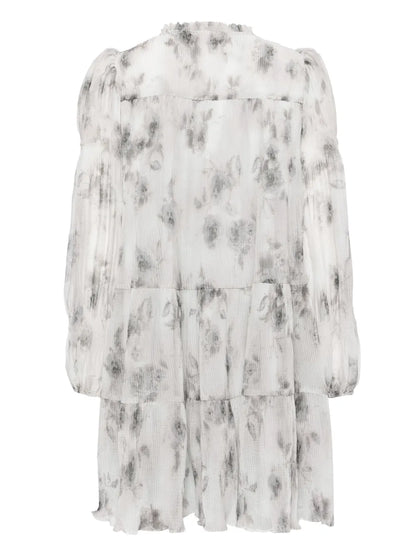 Plissé Foral-Print Dress