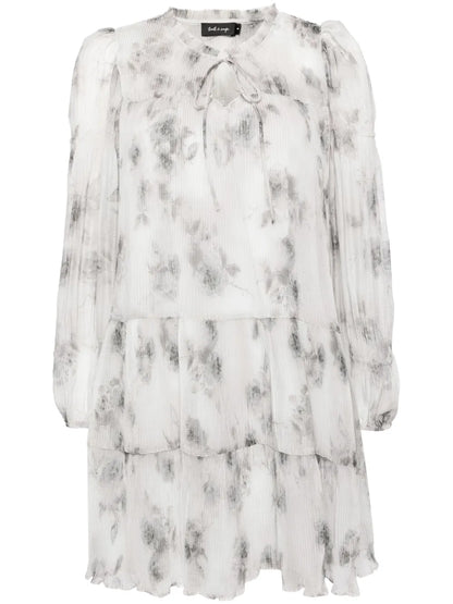 Plissé Foral-Print Dress
