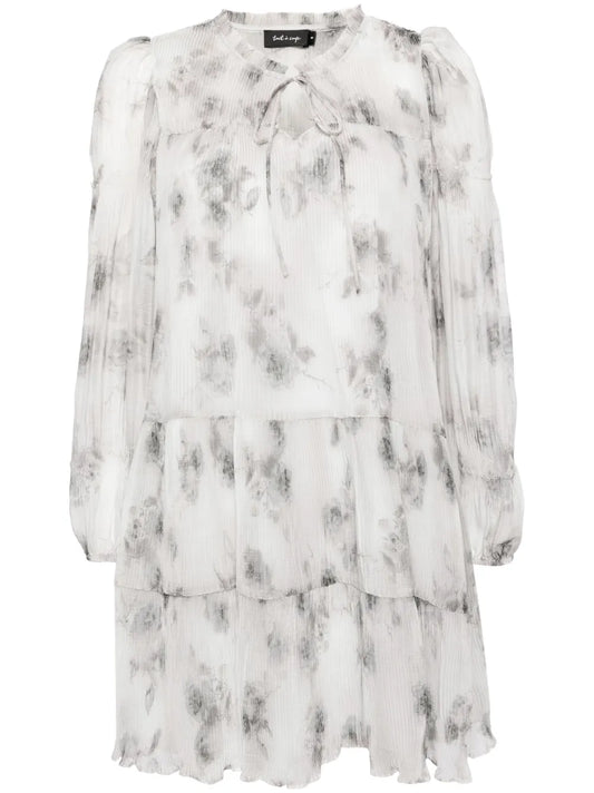 Plissé Foral-Print Dress