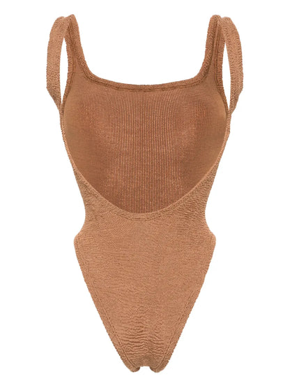 Crinkled-Effect Open-Back Swimsuit