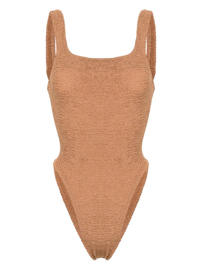 Crinkled-Effect Open-Back Swimsuit