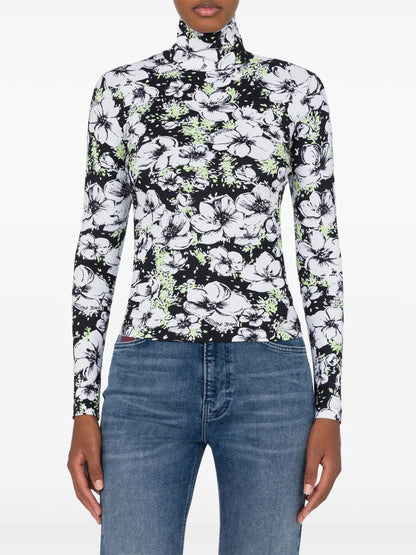 Floral-Print Roll-Neck Top