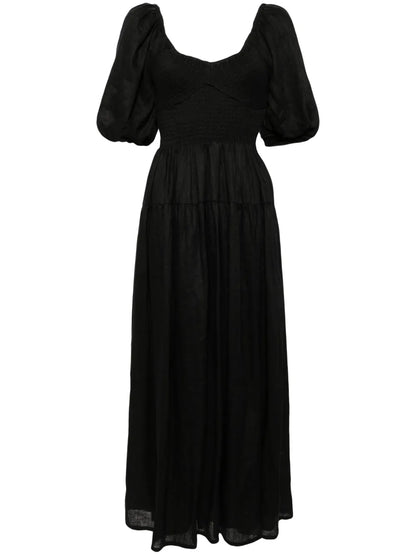 Rosarico Puff Sleeves Linen Dress