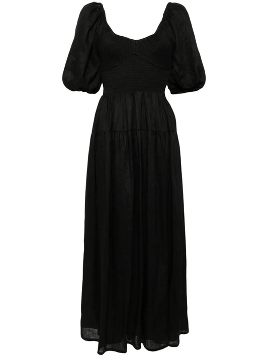 Rosarico Puff Sleeves Linen Dress