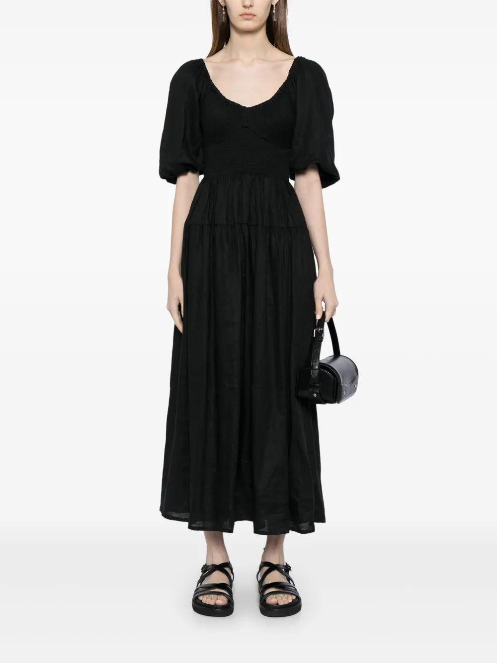Rosarico Puff Sleeves Linen Dress