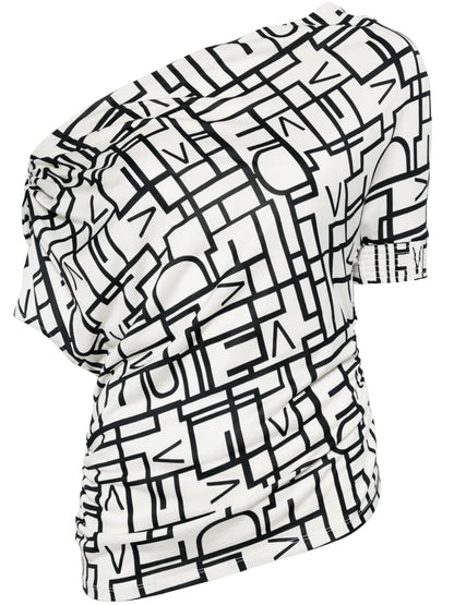 Percy All-Over Logo-Print One-Shoulder Top