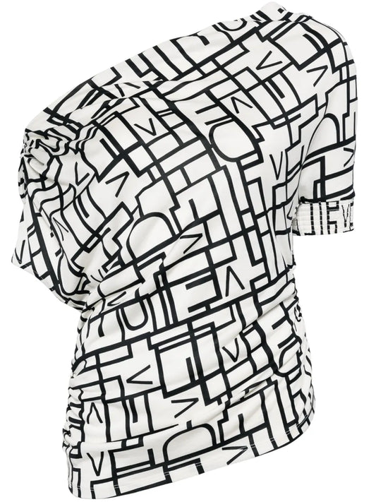 Percy All-Over Logo-Print One-Shoulder Top
