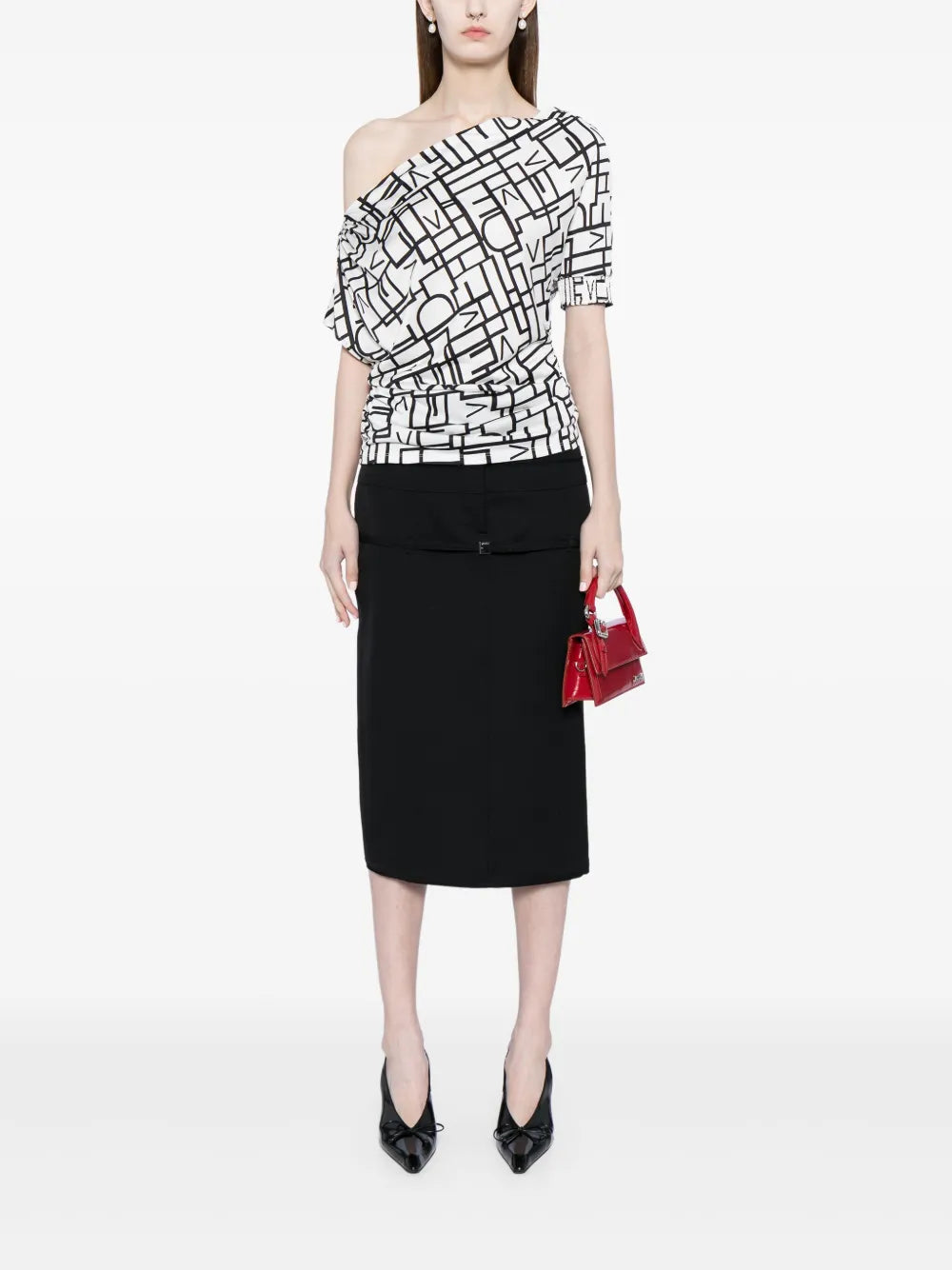Percy All-Over Logo-Print One-Shoulder Top