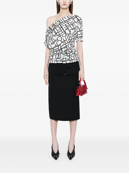 Percy All-Over Logo-Print One-Shoulder Top