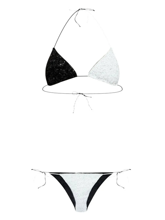 Sequin-Embellished Triangle-Cup Bikini