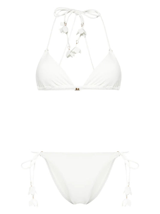 Floral-Appliqué Traingle Bikini